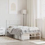 Maison Chic Kovinski Posteljni okvir - Enojna postelja - Postelja za odrasle z vzglavjem in vznožjem bel 90x200 cm, (21696285) | Shoptok.si