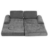 ECO TOYS dječja modularna sofa – siva chenille tkanina, sklopiva, 10 mekanih jastuka, za 2 osobe | shoptok.hr