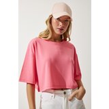 Happiness İstanbul Women's Pink Basic Crop Knitted T-Shirt Cene