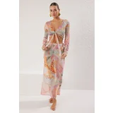 Trendyol Abstract Patterned Binding Detailed Transparent Blouse Skirt Set