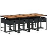  9-dijelni vrtni blagovaonski set s jastucima crni od poliratana | shoptok.hr