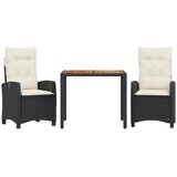  3-dijelni vrtni blagovaonski set s jastucima od poliratana crni Crna 90 cm table length | shoptok.hr