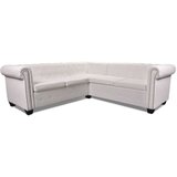 vidaXL Chesterfield kotna sedežna garnitura umetno usnje bela | Shoptok.si