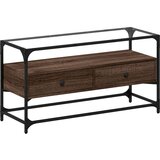 Maison Chic TV omarica - TV stojalo - Televizijska omarica s stekleno ploščo rjavi hrast 98x35x51 cm inž. les, (21700559) Cene