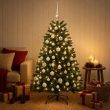  Umjetno božićno drvce srednje zeleno s kuglicama 150 cm - Srednje zelena Ø 80 x 150 cm s 150 LED dioda i bijelim lopticama | shoptok.hr