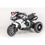 Dečiji motor aprilia na akumulator sa svetlećim točkovima i kožnim sedištem 12V - beli