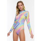 Trendyol Lilac Long Sleeve Surf Themed Swimsuit Cene