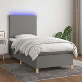  Box spring postelja z vzmetnico LED temno siva 90x200 cm blago, (20789699) Cene