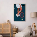  Slika - Female Tennis Player With a Red Racket on the Court - Graphics 60x90 U prirodnom drvenom okviru | shoptok.hr