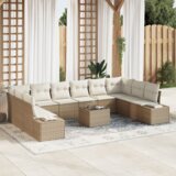 vidaXL 11-delni set vrtnih kavčev s blazinami rjavega poli ratana | Shoptok.si