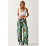  Women's Green Orange Patterned Flowing Viscose Palazzo Trousers | Shoptok.si
