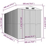 vidaXL Vrtno spremište svjetlosivo 192x440x223 cm pocinčani čelik | shoptok.hr