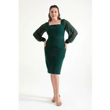 Lafaba Women&#39;s Emerald Green Square Neckline Ornamental Stone Plus Size Evening Dress