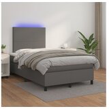  Box spring postelja z vzmetnico LED siva 120x200cm umetno usnje | Shoptok.si