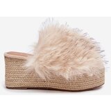 Boto Women's Wedge Slippers With Fur And Braiding Beige Virela | shoptok.hr