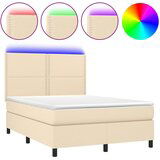vidaXL Box spring postelja z vzmetnico LED krem 140x200 cm blago, (20723449) Cene