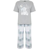 Trendyol Curve Gray Printed Knitted Pajamas Set Cene
