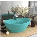 vidaXL Razkosen umivalnik ovalen mat svetlo zelen 58,5x39 cm | Shoptok.si
