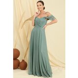 By Saygı Low Sleeve Lined Skirt Pleated Silvery Long Tulle Dress Cene