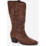 Zazoo Suede Cowboy Boots For Women With Heel Brown Karira | ePonuda.com