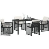 vidaXL set za objedovanje u vrtu od 5 dijelova s jastučićima crno-krem, vrtni stol crni 140x80x73 cm s kaljenim staklom | shoptok.hr