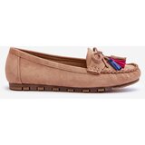Boto Suede Loafers With Bow And Fringes Dark beige Dorine | Shoptok.si