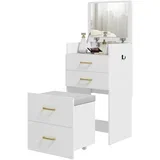 Komplet toaletne mize 3-v-1 z ogledalom in stolčkom 48x40x90 cm, bela, (5000228600)