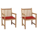 The Living Store Vrtni stoli 2 kosa z rdečimi blazinami trdna tikovina - Vrtni Stol, (21476291) | Shoptok.si