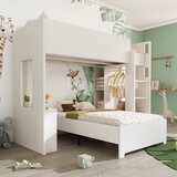 Möbrio Dvonadstropna postelja 90 X 200 cm - z omaro + pisalno mizo - odprte police - s stopnicami - bela, (22060361) | Shoptok.si