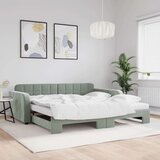 vidaXL Izvlečna dnevna postelja z vzmetnico sv. siva 100x200 cm blago | Shoptok.si