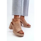 Kesi Women's sandals made of eco-friendly platform suede with a high heel, beige wadding cene