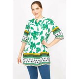 Şans Women's Green Plus Size Woven Viscose Fabric Water Patterned Tunic cene