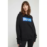 Hugo Blue Bombažen pulover ženska, črna barva, s kapuco