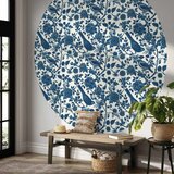 Okrugla fototapeta - Birds and roses - monochrome blue pattern with botanical motif 280x280 | shoptok.hr