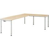 mauser Pisalna miza, s priklučkom, noge iz okrogle cevi, VxŠxG 650 - 850 x 2000 x 800 mm, kotni element na desni strani, plošča v imitaciji javorja, o | Shoptok.si