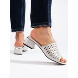 Shelvt Openwork silver flip-flops on a low heel | Shoptok.si