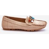 Kesi Women's suede moccasins with crystals Beige Lucille | shoptok.hr