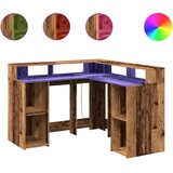 vidaXL Pisalna miza z LED lučkami starinski les 130x130x91 cm inž. les | Shoptok.si