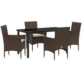 vidaXL 5 komadni set vrtne blagovaonice s jastučićima smeđi poli ratan, vrtni stol crni 140x80x73 cm kaljeno staklo Cijene