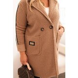 Kesi Włoski Plus Size women's coat made of faux sheepskin with pockets camel | Shoptok.si