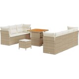  10-delni set vrtnih kavčev z blazinami bež poli ratan akacija | Shoptok.si