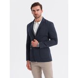 Ombre Men's SLIM knit jacket with subtle texture - navy blue | ePonuda.com