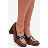 Boto Women's Low Heel Shoes with Embossing and Gold Detail Beige-Brown Novella | Shoptok.si