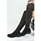 Fox Shoes Women's Black Suede Stretch Sock Boots Cene'.'