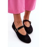 Boto Black Eco-Suede Ballerina Flats with Buckle Anlofi | Shoptok.si