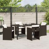 vidaXL 5-dijelni set za objedovanje u vrtu s jastučićima Smeđi Poli Ratan | shoptok.hr