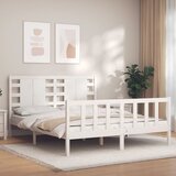 Maison Chic Posteljni okvir - Dvoposteljna postelja - Zakonska postelja z vzglavjem bel trden les-J15740, (21769545) | Shoptok.si
