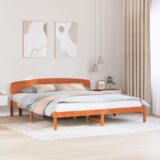  Krevet s uzglavljem Ulaštena smeđa 200x200 cm Čvrsto borovo drvo | shoptok.hr