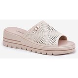 VINCEZA Women's Leather Wedge Sandals Beige 41477 | Shoptok.si