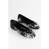Shoeberry Women's Frenchie Black Sequin Daily Flats